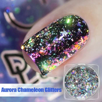 1 Caixa de Aurora Camaleão Unhas de Glitter, Lantejoulas Flocos de 0,2 g Holográfico Brilhando a Arte do Prego de Pó de Poeira Deslumbrante Prego Decorações