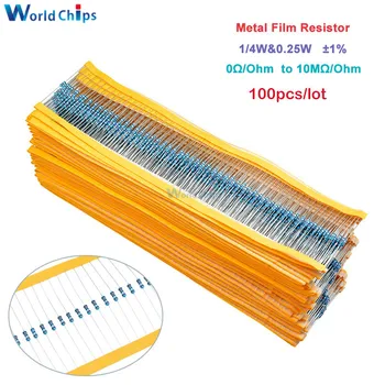 100pcs Metal Filme Resistor 1/4W 0,25 W 0~10M Ohms 1% 100R 220R 1 K 1.5 K 2.2 4.7 K K K 10 K 22 47K 100 K 100 220 220 ohm 1M Resistência