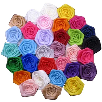 100pcs/monte 5.5 CM de Cetim Roseta Flores de Fita Rosa Mulheres, Meninas, Acessórios de Cabelo, flores de tecido, para as faixas de cabelo decorações