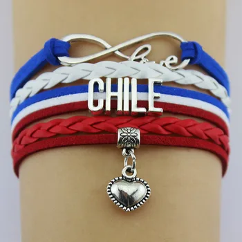 10PC/Monte Infinito amor, Chile, Marrocos, Brasil, Ucrânia bandeira bracelete do Encanto do coração pulseiras de couro enrole o & pulseiras para homens e mulheres