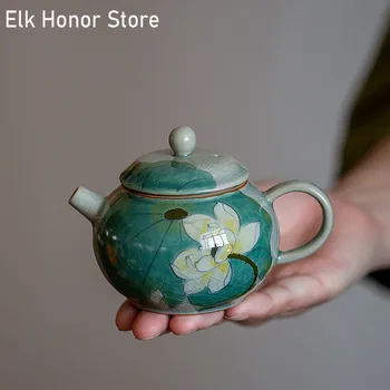 150ml Boutique pintados à Mão Lotus Cerâmica Chá de Panela Underglaze Cor Cantor Pote Com Filtro de Chá Pequeno Pote de Kung Fu Teaware