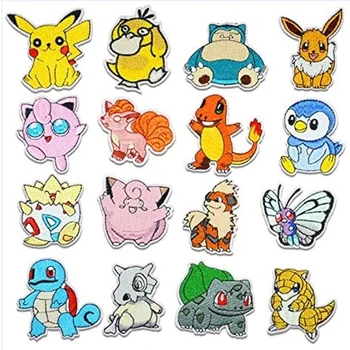 16pc do Cartoon Pokemon Tecido Patch Pikachu Roupas de Etiquetas Bordadas Costurar em Patches Applique para o vestuário de DIY Roupas Decoração