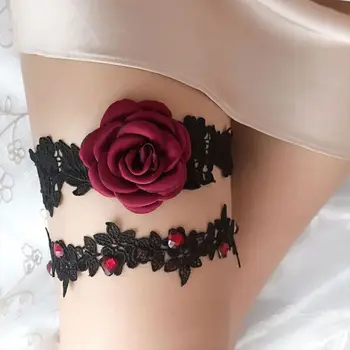 1PC Renda Ligas Cosplay Elegante Floral Coxa Loop Meninas a Festa de Casamento de Noiva Rosa Perna cinta-Liga Stocking Suspender