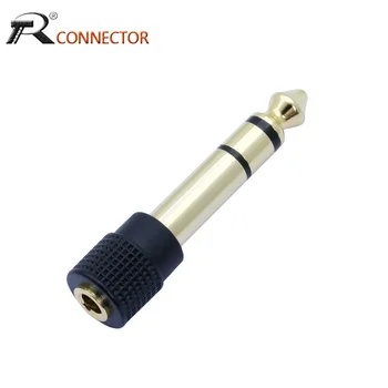 1pc Microfone Plug de Áudio de 6,35 mm Macho Plug jack 3.5 mm 3Poles Banhado a Ouro Fêmea Adaptador de alto-Falante