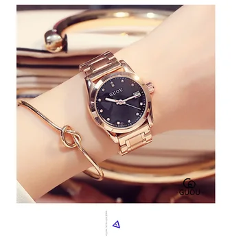 2018 GUOU de Luxo Mulheres, Homens amantes de Quartzo Relógio de Moda Reloj mujer Senhoras Rosa Relógios de Aço Mulheres Impermeável relógio masculino