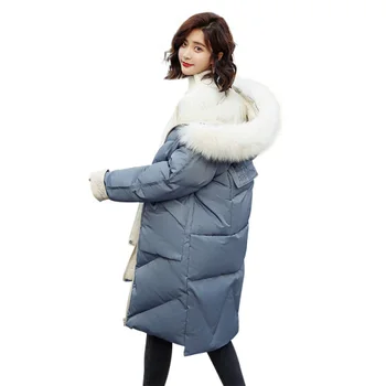 2018 moda de inverno com capuz longo de cor sólida gola de pele destacável casaco de algodão