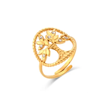 2022 mais Recentes modelos Embutidos Zircão Árvore da Vida Oca Anéis de Ouro 18K Chapeado Impermeável Anéis Ajustáveis para as Mulheres Diário de Jóias