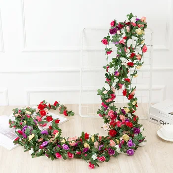 250cm longo artificial rose flores de videira outono de cana-de-pano de fundo da decoração de seda falso vime garland para o casamento, casa, decoração do hotel