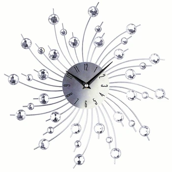 33cm 3D Vintage Relógio de Metal de Parede de Cristal de Relógio de Luxo Diamante Grande e Moderno Design, Decoração do Relógio de Parede Sala de estar Horloge