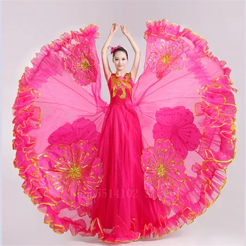 360/540/720 Grau De Flamenco Touradas De Dança Do Ventre, Traje De Mulher Cigana Espanhola Nacional Floral Desempenho A Longo Vestido De Gaze