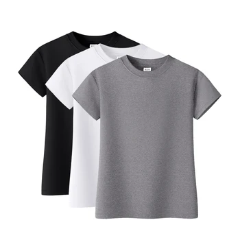 3pcs/monte das Mulheres T-shirt de manga Curta camiseta para a mulher de Gola alta Cor Sólida de Mulheres Superior a coleção Primavera / Verão Camisa de Algodão para mulheres