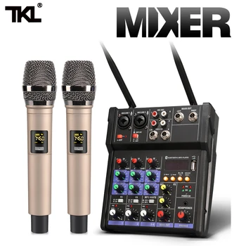 4 Canal do Mixer de Áudio Com o Microfone sem Fio do USB de Gravação Mixagem de Som Com Bluetooth DJ Mixer Console Para Casa de Karaoke R2