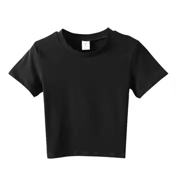 4 Cores Casual Crop Top Mulheres T-shirt Roupas de Verão O-neck Manga Curta de Algodão Tamanho Plus Vintage T-Shirt Femme Cropped Tops