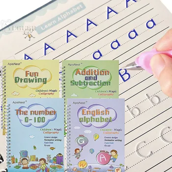 4 Livros Copybook Afundou Magia Montessori Caligrafia para Crianças Notebook Garoto Reutilizáveis Groove Manuscrito Copybook de Escrita Presentes