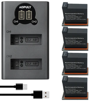 4Pcs 1300mAh AB1 Bateria + Carregador USB para DJI OSMO AB1 Ação de Desporto da Câmara como DJI AB1 Bateria, DJI OSMO Ação AB1 Bateria