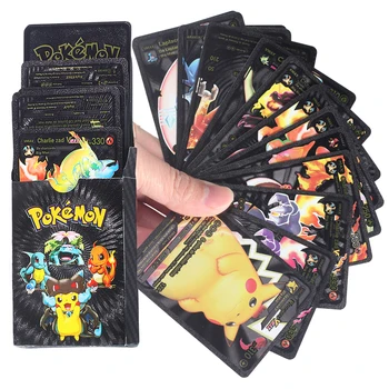 54pcs Pokemon Metal Ouro Cartões Caixa de Carta de Ouro espanhol/inglês Jogando Cartas Metalicas Charizard Vmax Gx Jogo da Série Caixa de Cartão
