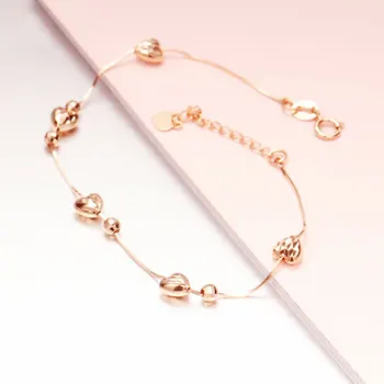 585 Roxo de Ouro Macio Cadeia de Coração em forma de Bracelete Para Mulheres Clássicas Banhado 14K Ouro Rosa Design Romântico Envolvimento do Presente da Jóia