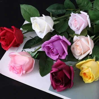 5Pcs Artificial Hidratante de Látex Rosa Flor de Toque Real Rosas de Casamento Decoração de Casa de Flores de Presente do Dia dos Namorados para o Seu Buquê