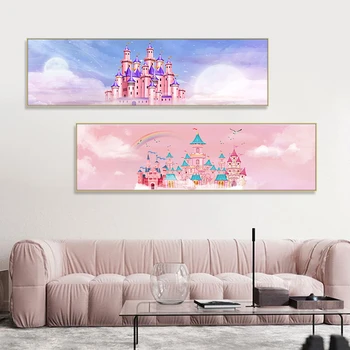 A Disney Castle Anime Pinturas em Tela, cor-de-Rosa Bonito Pôsteres e Impressões de Arte de Parede Fotos para Viver a Princesa de Quarto a Decoração Home
