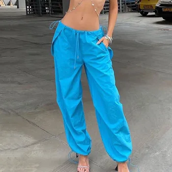 A Luz Azul De Baixo Crescimento Calças Cargo Moda Streetwear Mulheres Hippie Harém Calças Baggy Bolso Casual Calças De Jogging Capris