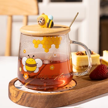 Abelha Vidro de Animais Engraçados Chá da Bolha Copo de Café resistentes ao Calor e Canecas de Viagem Copos de Grande Capacidade de desenhos animados Presente