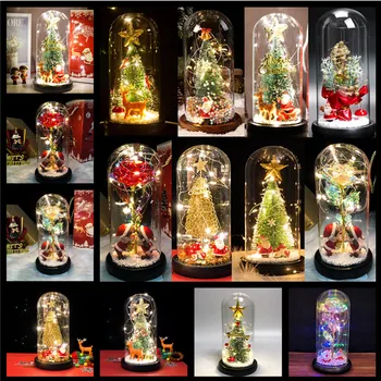 Ano novo, Presentes Elk Árvore de Santa o Na Tampa de Vidro LED Luzes de Natal, Enfeites para Casa Navidad Ornamentos de Férias Decoração do Casamento