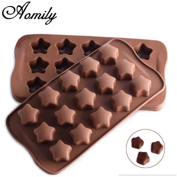 Aomily 15 Furos em 3D em Forma de Estrela de Silicone Sabão Doces Fondant de Chocolate de Cozinha Molde de Silicone Cookies de Chocolate Bolo de DIY Molde