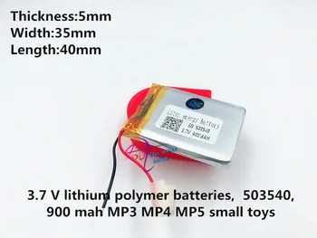 Bateria de polímero de Espessura:5 mm Largura:35mm Comprimento:40mm Capacidade: 503540 3,7 V 900mah Para Mp3 MP4 MP5 GPS, bateria de Polímero de