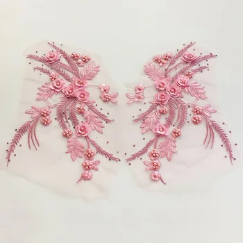 Beading Bordado 3D Flor Patch Bordado Peça Manual DIY Vestido de Noiva de Renda Applique Desempenho Acessórios de Vestuário