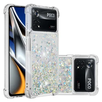 Bonito areia movediça Glitter Líquido de Caso Para o Xiaomi Poco Pro X4 Casos X3 Pro NFC à prova de Choque TPU Claro Tampa do Telefone Redmi 10C Funda