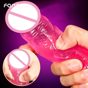 Bonito-de-Rosa Transparente Otário Enorme Vibrador de Silicone para Mulheres do Casal Masturbação Pele Real de Pau Dildos Vibrador Anal Brinquedos Sexuais