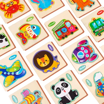 Brinquedos de Madeira Puzzle 3D 10.5 c*10,3 cm Animais dos desenhos animados Cognitivo Quebra-cabeça, Brinquedos Educativos para Crianças Presentes