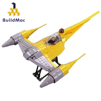 Buildmoc Espaço Guerras Filme De Arma De Batalha Nave Espacial Naboo N-1 Caças Amarelo Aeronave Mini Modelo De Blocos De Construção De Brinquedos