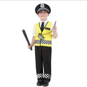 Childs Ocupação da polícia Traje de polícia de Trânsito Colete e Cap Hat Traje de Fantasia Vestido de Roupa para 3-9years crianças