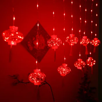 Chinês tradicional Nó Lanterna Vermelha Luz da corda LED de Natal, Luzes de Cortina USB Festa Decoração de Casa de Voos Decoração 3m/4m