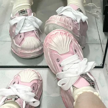 Cor-De-Rosa Shell De Meninas De Moda De Flores De Cerejeira Japonesa Lolita Sapatos De Verão Doce Cabeça Redonda De Espessura Inferior Cosplay Lolita Sapatos
