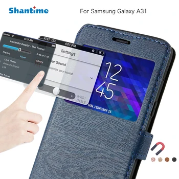 Couro do PLUTÔNIO de Telefone Case Para Samsung Galaxy A31 Flip Case Para Samsung Galaxy A31 Janela de modo de Exibição de Catálogo de Caso TPU Macio de Silicone Tampa Traseira
