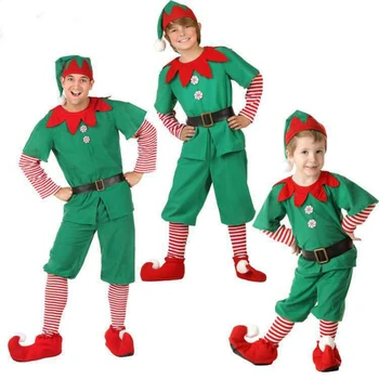 Criança Homens de Férias Elf Traje de Roupa e Chapéu de Homem de Meninos de Natal Cima da Calça Acessórios Garoto de Adultos de Dança da Festa de Halloween Cosplay