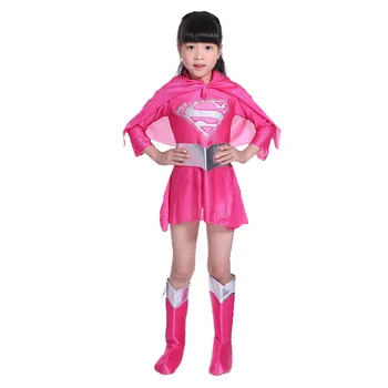 Crianças Supergirl Rosa Fantasia De Criança Supergirl De Meninas De Vestir Roupa De Super-Herói De Halloween Do Vestido De Fantasia Da Criança Trajes De Halloween