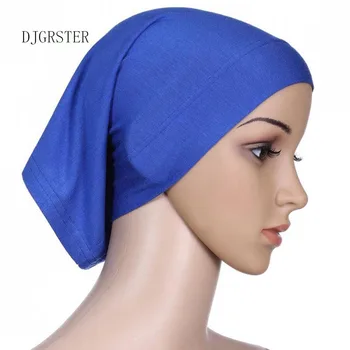 DJGRSTER Elástico Hijab Underscarf Cap Xale Muçulmano Islim Lenço Interior Cabeça Hijab Fibra de Poliéster de 15 Cores Atacado