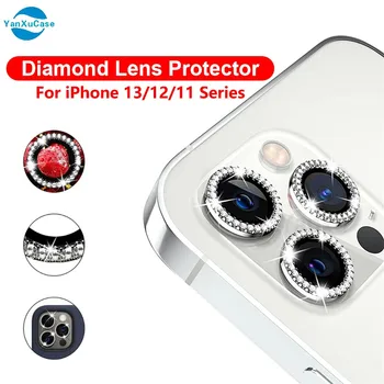 Diamante de Brilho de Lente de Câmera Protetor Para iPhone 13 12 11 Pro Max Mini Anel de Metal Len Vidro iPhone13 Pro Max Capa Protetora