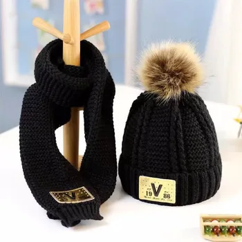 Duas peças com chapéu e cachecol infantil outono/inverno de lã chapéu de meninos e meninas' chapéu térmica bebê bebê bebê com capuz chapéu de maré
