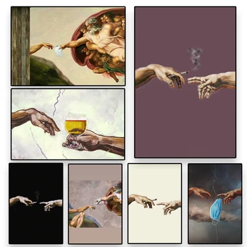 Engraçado Mão de Deus Cartaz A Criação de Adão Impressões de Tela de Pintura de Parede de Arte Renascentista Kunst Lavagem de Quarto de Casa, Decoração do Quarto