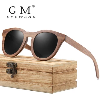 GM Noz Preta Moldura de Madeira Óculos de sol Com Revestimento de Lentes espelhadas Bambu Óculos de sol a Proteção UV400 Com Caixa de Madeira