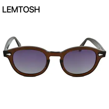 Genuíno LEMTOSH Johnny Depp Acetato Marrom Quadro de Homens, Óculos de sol Vintage Gradiente Roxo Lente Mulheres de Óculos Com Logotipo da Marca