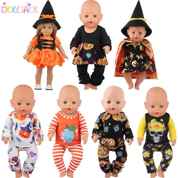 Halloween Roupas de Boneca Terno Para 18 Polegadas Boneca Americana de Abóbora Boneca Pijama Roupa Para 43 Cm Bebê recém-Nascido,OG Menina Boneca de Brinquedo de Presente