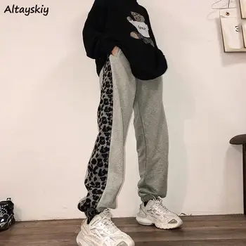 Hip Hop Calças para Mulheres Harajuku Chique Leopard Design Unissex BF Estilo Adolescentes Streetwear Casais Popular Treino de Verão Senhoras de Calças