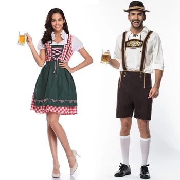 Homem, Mulher Baviera Oktoberfest Vestido De Traje Dirndl Lederhosen Cerveja Festa De Carnaval Roupa Do Vestido De Fantasia