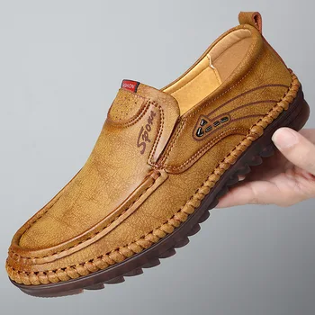 Homens Novos Sapatos De Couro De Boa Qualidade De Costura À Mão De Condução Sapatos Para Homens Slip-On Sapatos De Sola Macia Homens Casual Sapatos Resistentes