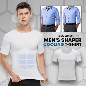 Homens do Shaper de Resfriamento T-Shirt de Compressão de Shapewear Shaper do Corpo de Peito de Fichário Camisa do Emagrecimento Cintura Barriga Aparador de Shapers do Corpo Superior